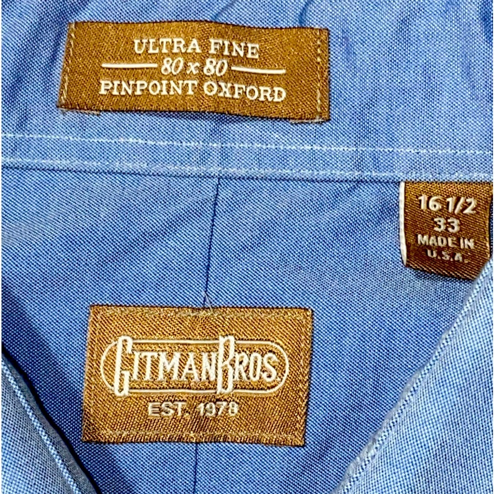 NWOT Gitman Bros Blue Pinpoint Oxford Shirt Mens 16 1/2 33
